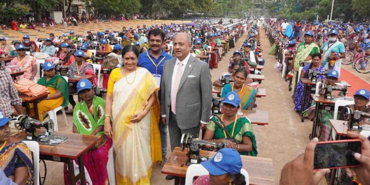 Rotary’s Bahubali Service Project of Rs 1.05 crore the Distribution of 500 Sewing Machines 500 Schools Desks 500 Bicycles and 90 Wash Stations held