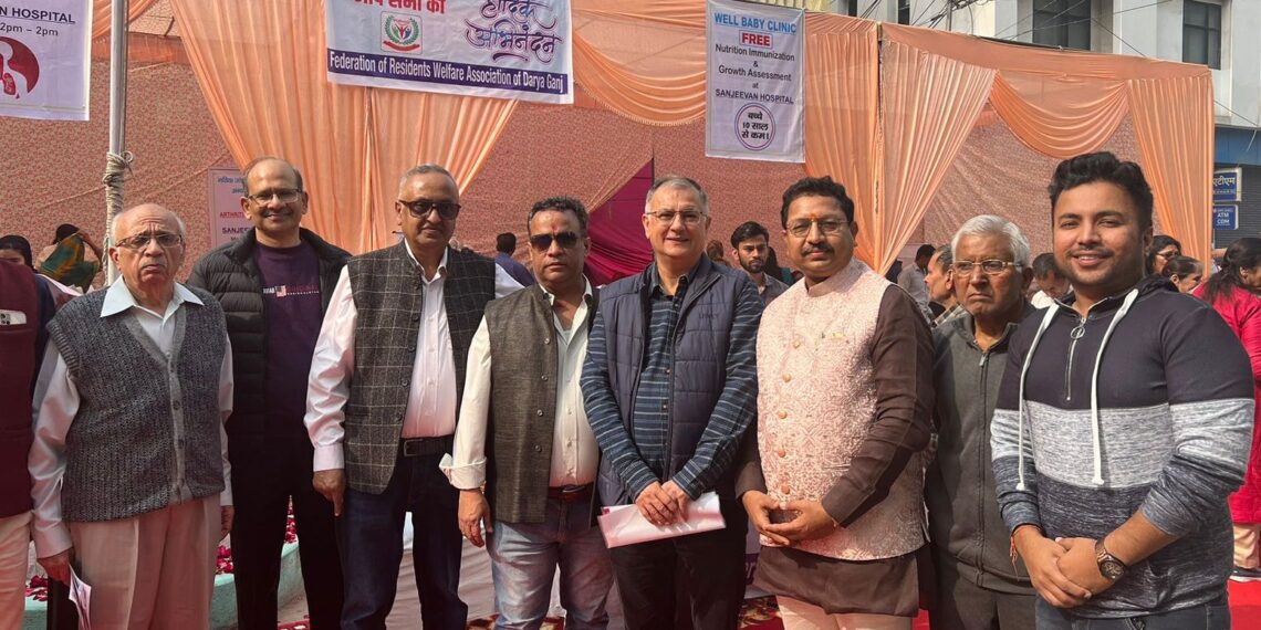 Health check-up camp, Manoj Kumar Jain, Sanjeevan Hospital, Shroff Eye Charitable Hospital, Golden Lanes Metropolitan Club, Darya Ganj RW Federation, nominated municipal councillor, Dharmendra Dhingra, Yogesh Jain, Minister Anurag Seth, Social Worker Manoj Kumar Jain,